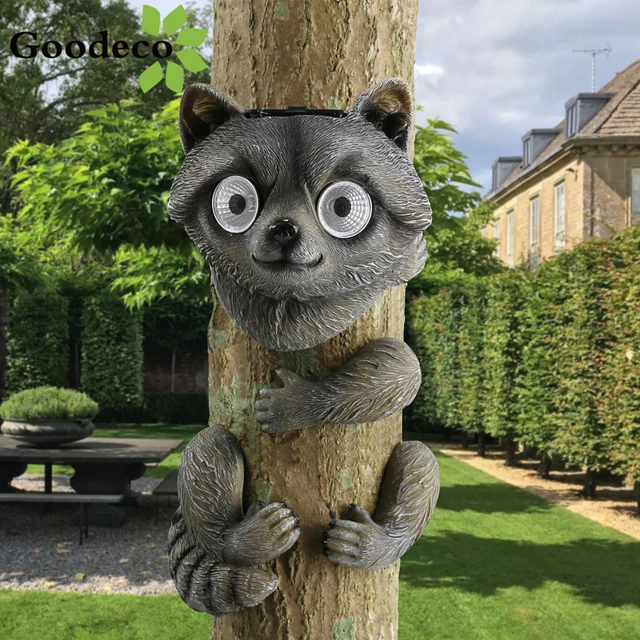 Goodeco Kerti Fa Dekorációs Kiegészítők Mosómedve Szobrok Ölelési Napelemek Jardin Yard Kültéri Dekoráció Állati Figura