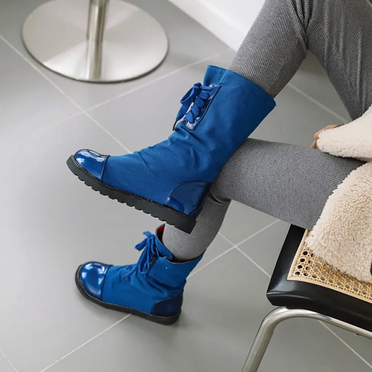 Женские ботинки до середины икры; chaussure boots; низкий каблук; на шнуровке; сезон осень; увеличивающая рост обувь; женская обувь; zapatos mujer sapato; H441