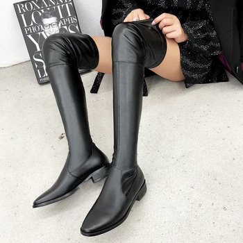

Women Genuine Leather Boots elastic boots leather boots Sheep suede cowhide cow suede over-the-knee boots Natural leather shoes