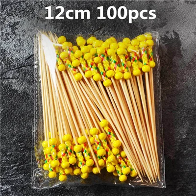 100 шт 12 см разные стили бамбука/ПВХ палочки для еды фруктовые вилки буфет топперы для кексов коктейльные палочки барные инструменты - Цвет: 100pcs 12cm