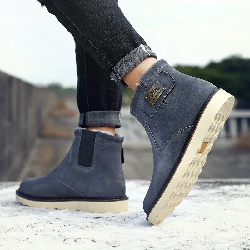 

Snow Boots Martin Cotton Boots Men's Autumn And Winter High Shoes British Style plus Velvet Warm Anti-slip Ankle Boots Knight Fa