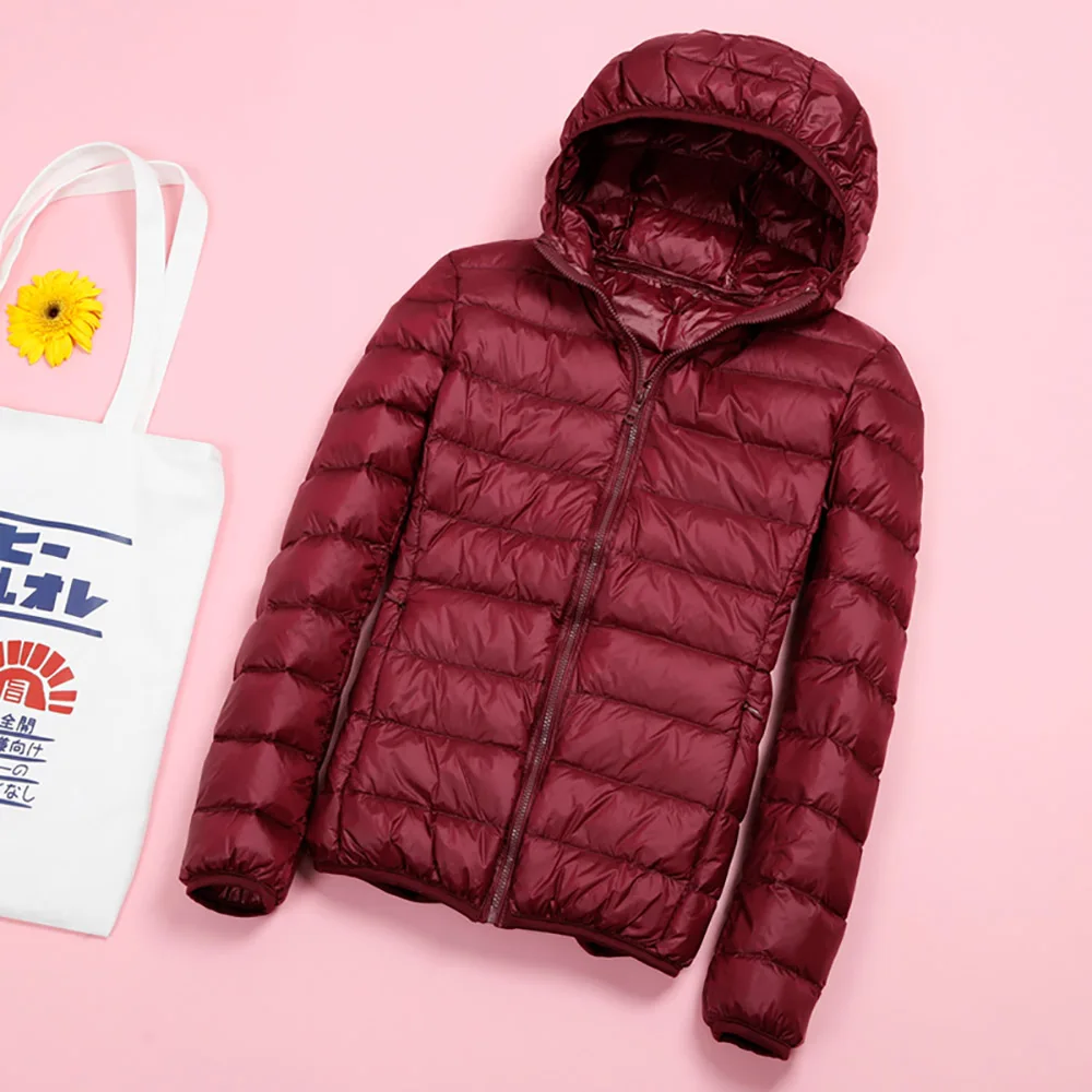 Greatest Autumn Winter Women's Jacket Casual Hooded Ultra Light White Duck Down Jacket Coat Pink Warm Slim B