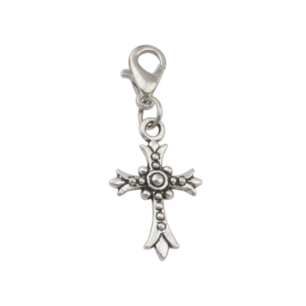 

100Pcs Zinc Alloy Crucifix Cross Charms Bead With Lobster Clasp Fit Charm Bracelet DIY Jewelry 15x38mm A-269b