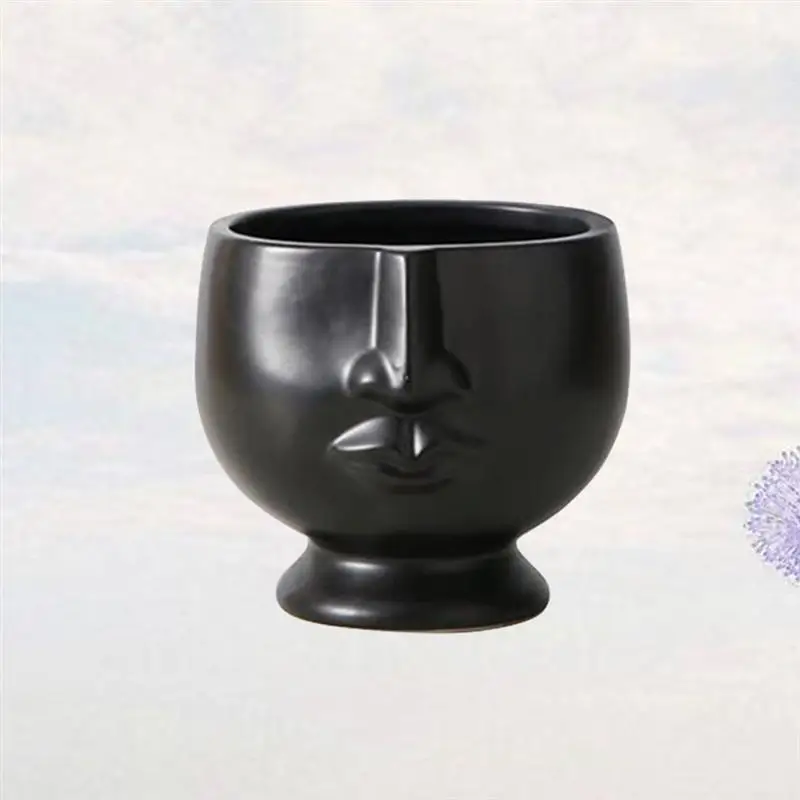 16x16x14cm Nordic Style Ceramic Human Face Flowerpot Decoration Home Oranment Succulent Plant Pot Size S(Black