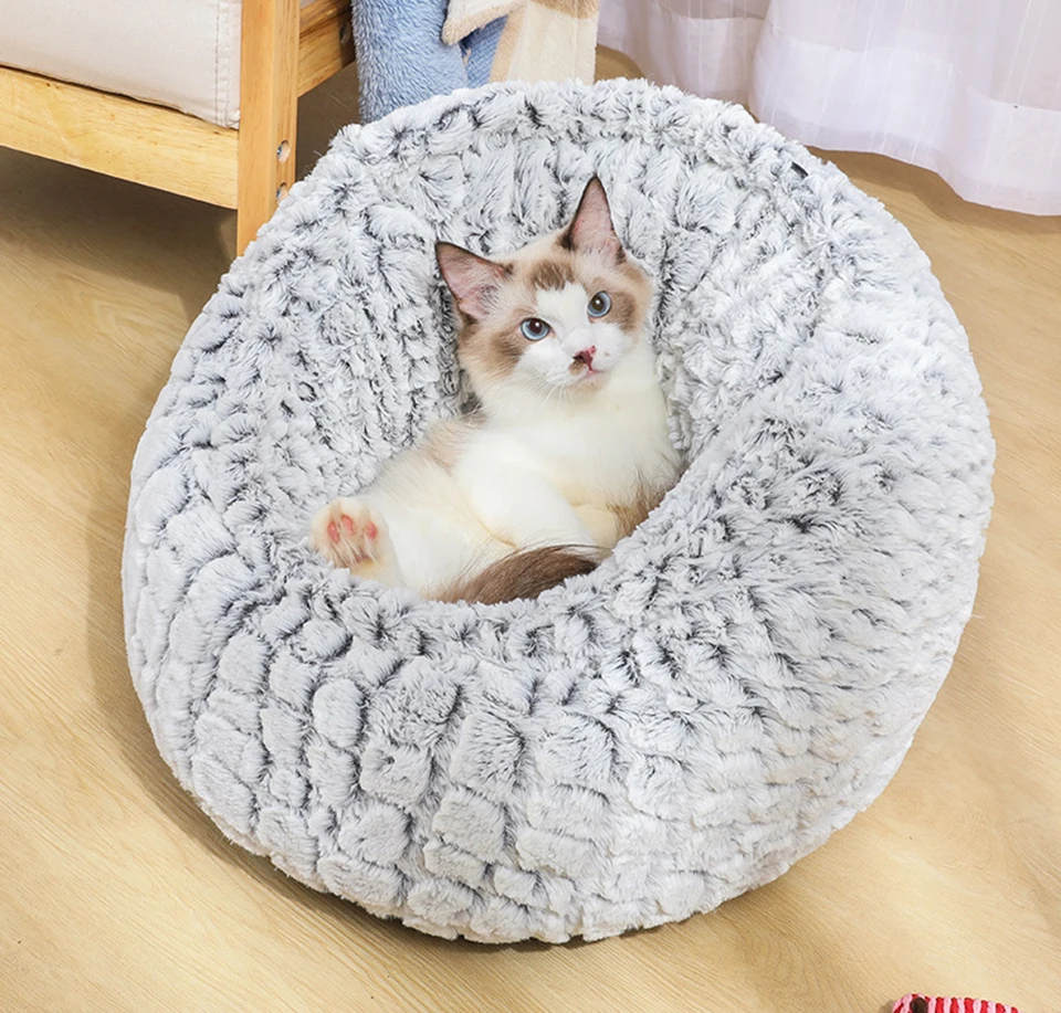 Теплый флисовый, для питомца круглая кровать для питомца подушка для шезлонга для маленьких средних собак кошка зимняя собака Конура для щенка коврик для питомца плюшевая кровать одеяло для кошки