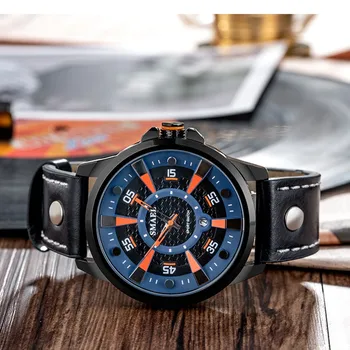 

Fashion Creative Geometric Round Belt Men's Quartz Watch Automatic Self-Wind Leather Belt Men Watches montre homme 2019