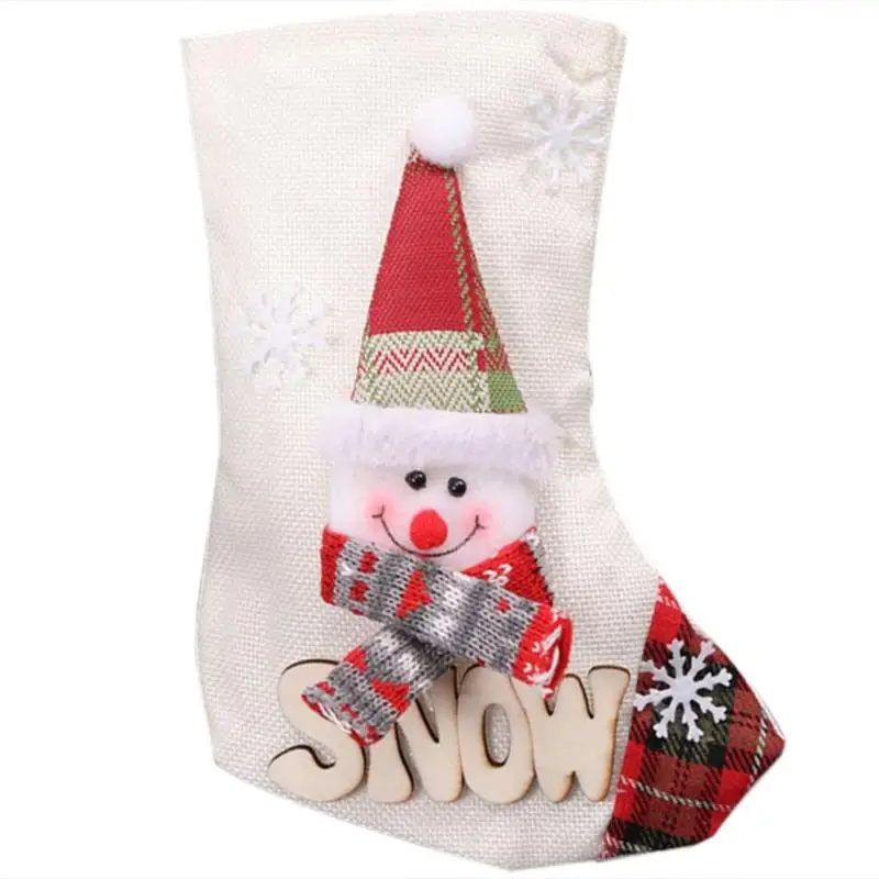 Lovely Apple Bag Cotton Linen Children Candy Gift Santa Elk Snowman Bag Stockings Christmas Pendant Storage Accessories - Цвет: B