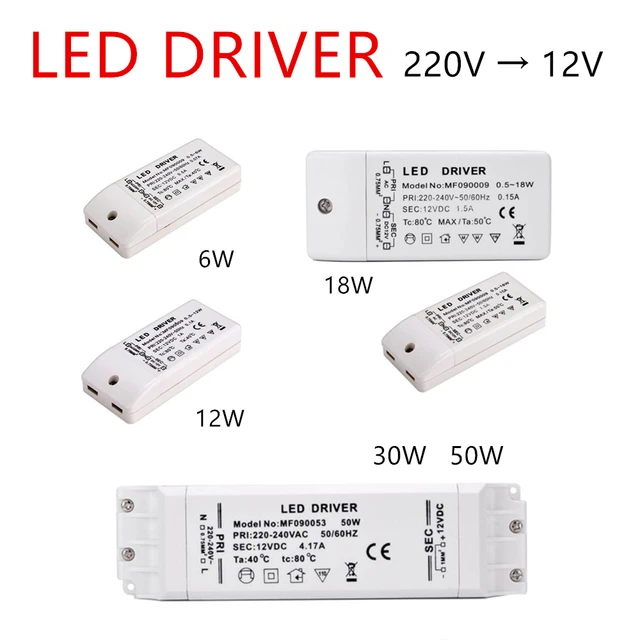 Transformador de corriente para luces LED (12V DC), Potencia 30W, Plástico