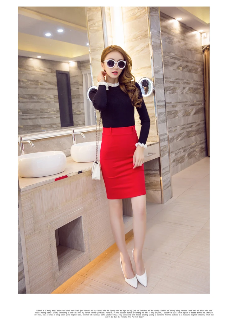 Korean Version Women's High Waist Skirt Stretch One Step Package Hip pencil Skirt faldas mujer