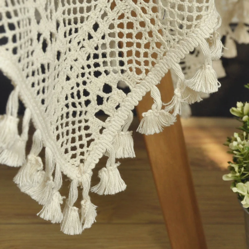  Retro Crochet Lace Tablecloth European and American Style Openwork Handmade Round Tablecloth Table 
