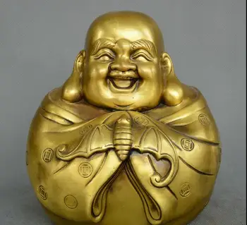

Collect Chinese Tibet Buddhism old Bronze smile Maitreya happy Buddha bat statue