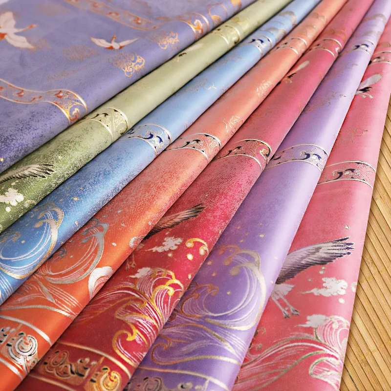 

Original Crane Wave Pattern Hanfu Horse Face Mid Length Skirt Material Machine Brocade Fabric Retro Fashion Brocade Fabric