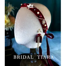 Fall Winter Retro Wine Red Hair Belt Set Wedding New Bridal Headdress Hairband Bride Headpiece