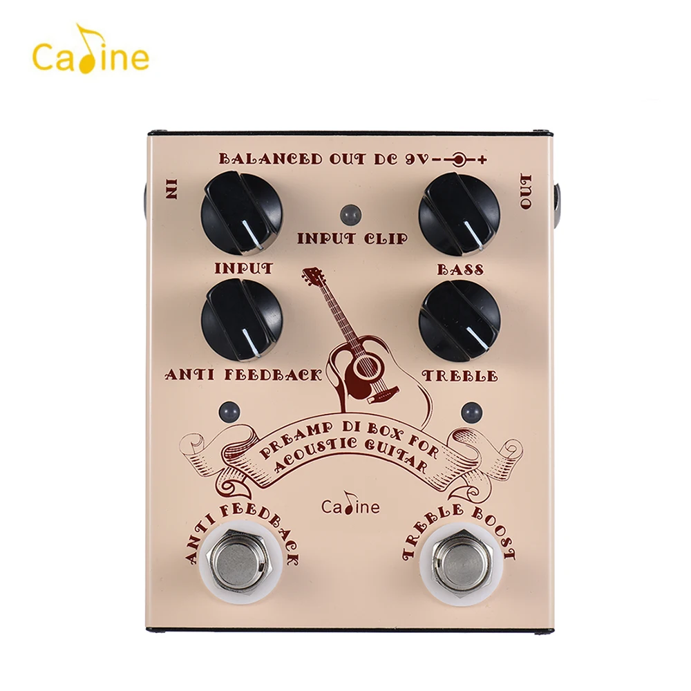 

Caline Pre-amp DI Box for Acoustic Guitar Supports Bass Treble Control with ANTI FEEDBACK & TREBLE BOOST Footswitches