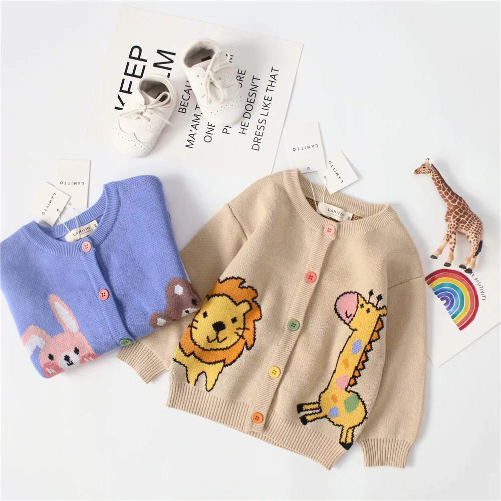 Tonytaobaby/осень-зима; Новинка; детская одежда для мальчиков и девочек; Милый хлопковый свитер с изображением животных; кардиган