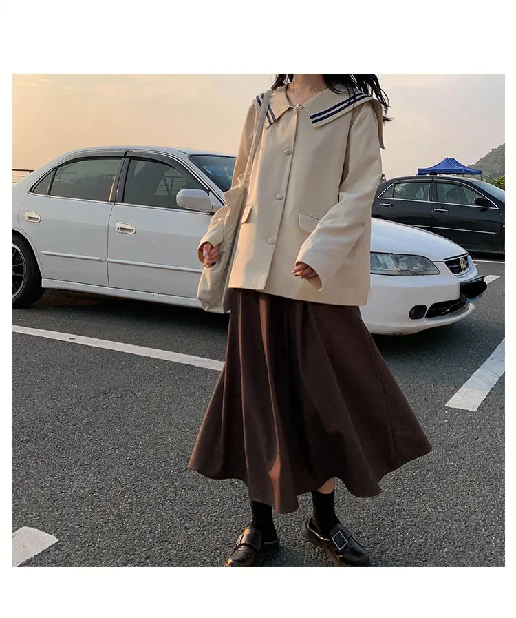 Alien Kitty Preppy Style Stylish Loose Elegant Autumn Chic Casual Feminine Sailor Collar Women Casual All Match Blazers