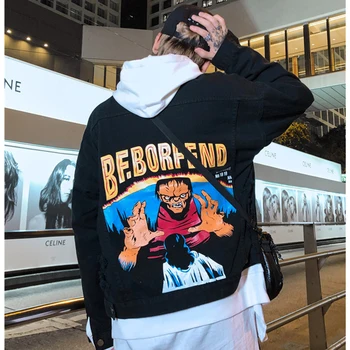 

Hole Retro Evil Printed Denim Jacket Men Hip Hop Mens Jackets And Coats 2020 Fashion Man Spring Fall Cloth