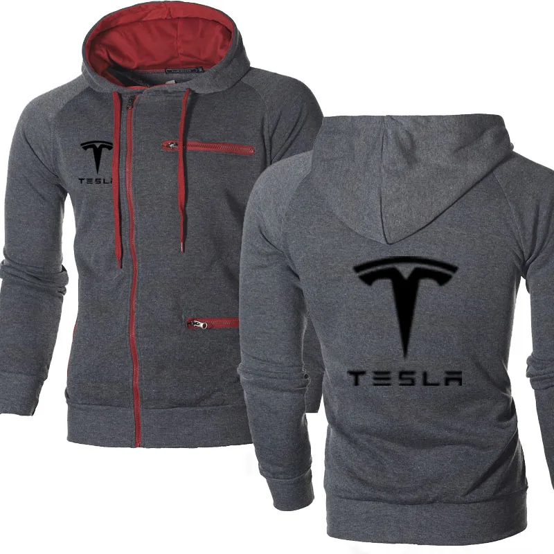 Мужские толстовки Tesla Car с принтом логотипа Повседневная Хип-Хоп Толстовка Harajuku Флисовая теплая толстовка с капюшоном мужская молния куртка
