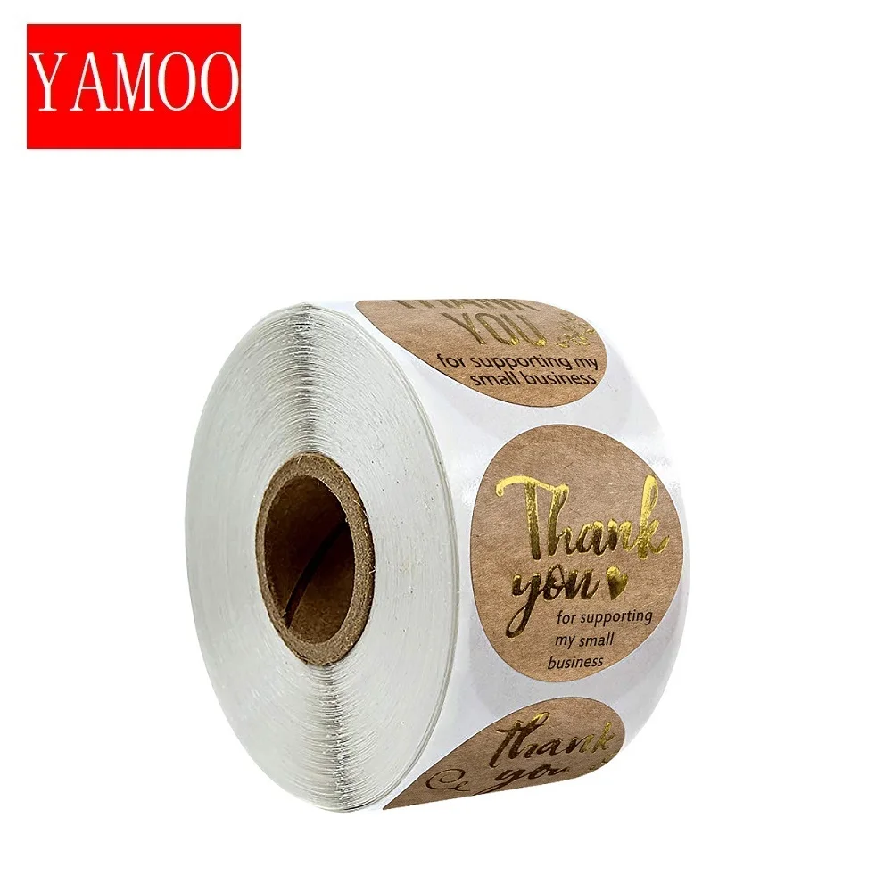 Thank you for supporting my business kraft stickers with gold foil round labels stickers for small shop handmade sticker afbeelding