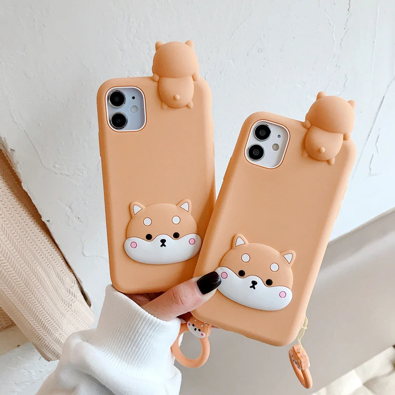 3dかわいい漫画柴犬犬子犬電話ケースiphone 12ミニ11プロxs Max X Xrソフトシリコンバックカバーケース指リング 電話用緩衝材 Aliexpress