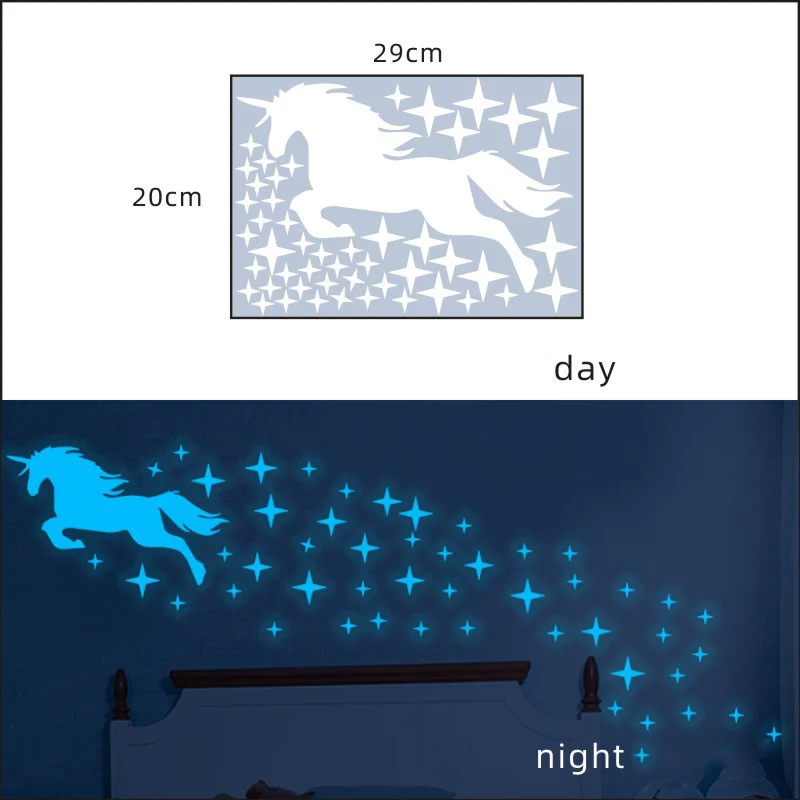 Luminous Blue Unicorn Wall Stickers Kids Rooms Home Decoration Ceiling Fluorescent Wall Decals Stars Glow In The Dark Stickers