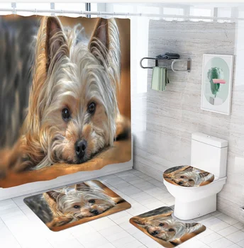 

4 Pieces Sets Bathroom Decor Home Any Design Customized Waterproof Polyester Shower Curtain Rug Toilet Cover Non-slip Floor Mat