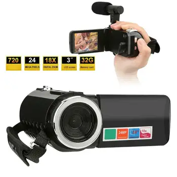 전문가용 4K HD 캠코더 비디오 카메라, 나이트 비전, 3 인치 LCD 터치 스크린, 18 배 디지털 줌 카메라, 마이크 포함