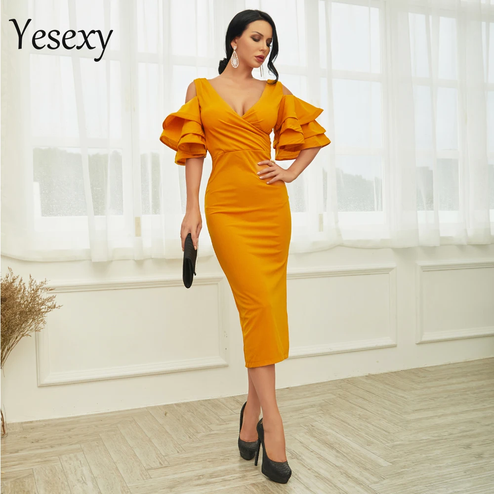 Yesexy сексуальное платье с открытыми плечами глубоким v образным вырезом вечерние