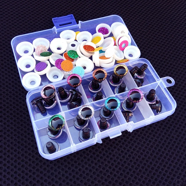 30 pcs/Box Clear 3d Glitter Safety Eyes For Toys Puppet Crochet Plastic Safety Toy Eyes Mix Size 9/10/12/14/16mm Amigurumi 3