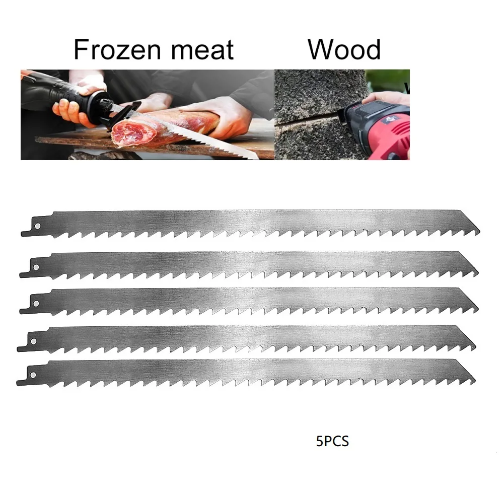 5Pcs 300mm Meat Bone Ice Cutting Reciprocating Saw Blade S1211K Stainless Steel Meat Saws Box Power Meat Cutter For BOSCH bone cutter machine restaurant commercial bone cutting machines cut chicken duck fish meat