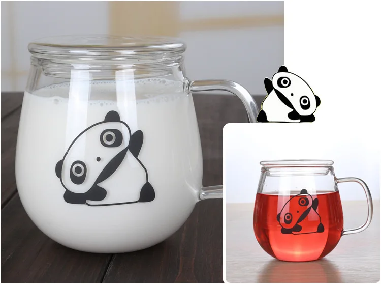 Breakfast Coffee Cup Teacup Transparent Glass Cappuccino Milk Mugs Cartoon Pattern Household Infusion Of Tea Drink Cup Gifts