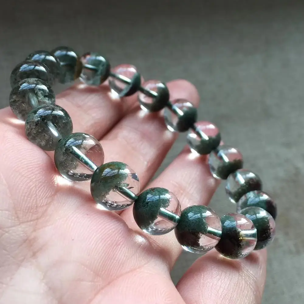 

Natural Green Phantom Quartz Ghost Chlorite Crystal Clear Round Beads Stretch Women Men Bracelet 9.7mm AAAAA Certificate