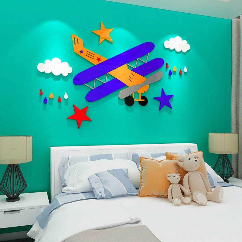 

WS183 Cartoon retro airplane boy room stickers decorate the children's bedroom bedroom bedside wall 3D wall paste arrangement