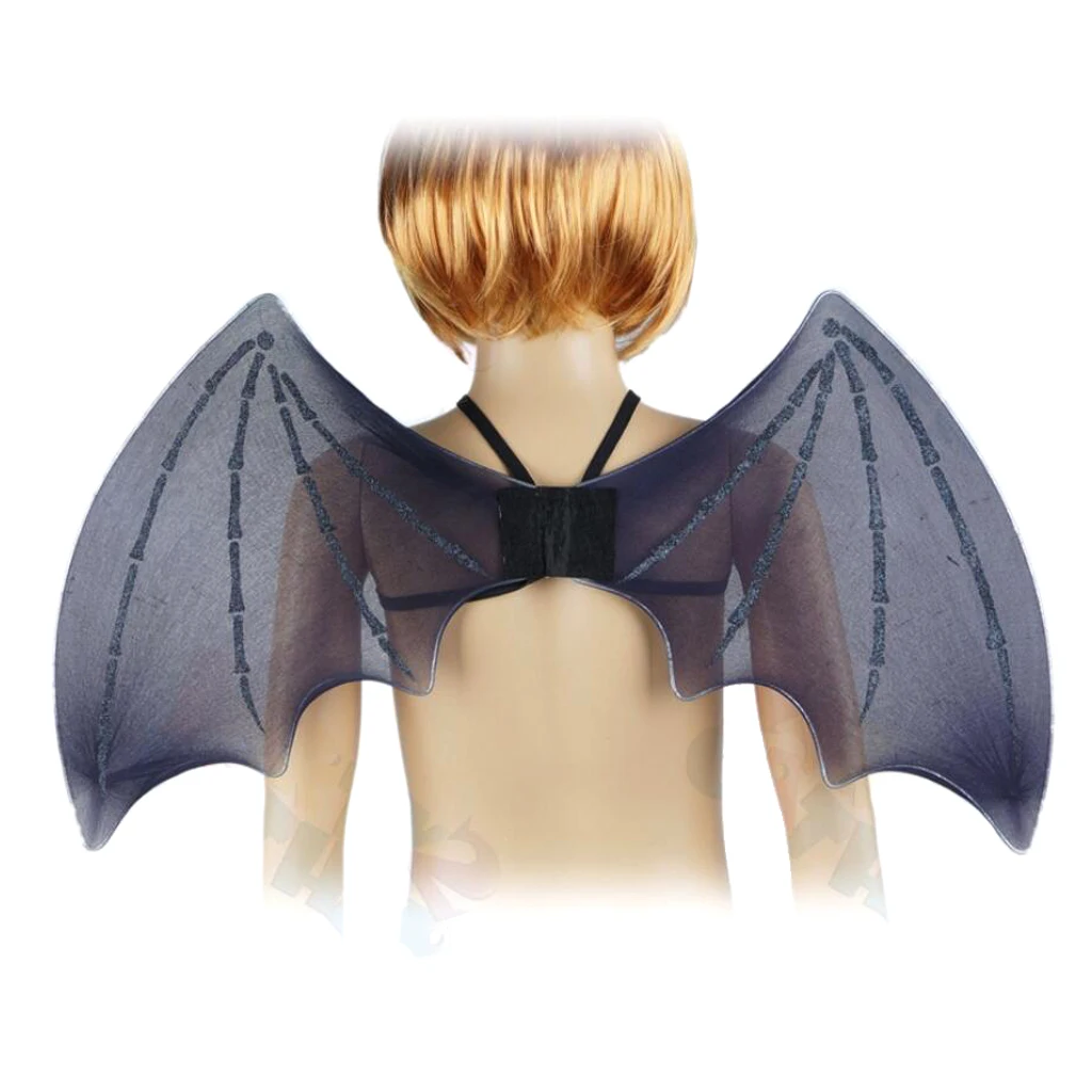 Children Glitter Black Bat Wings Halloween Angel Fancy Dress Accessory