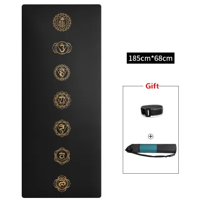 Black Gold PU Yoga Mat 185*68cm*5mm Natural Rubber Extended Thicken Workout Mat High Density Home Use Gym Fintess Euipment - Color: Chakela