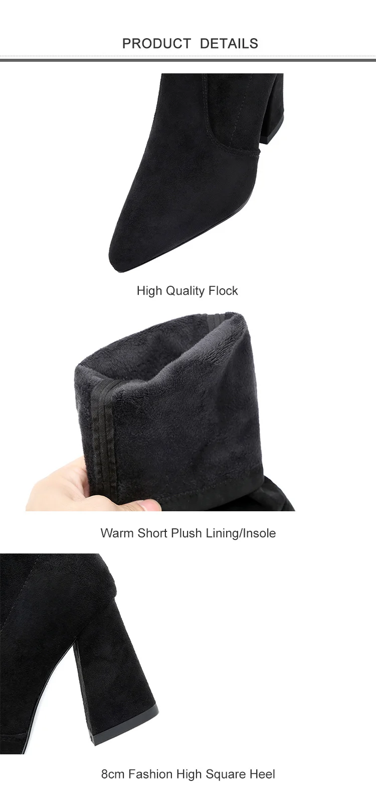 New Winter Women Mid-Calf Boots High Square Heel Pointed Toe Solid Metal Sexy Ladies Women Shoes Black Warm Boots