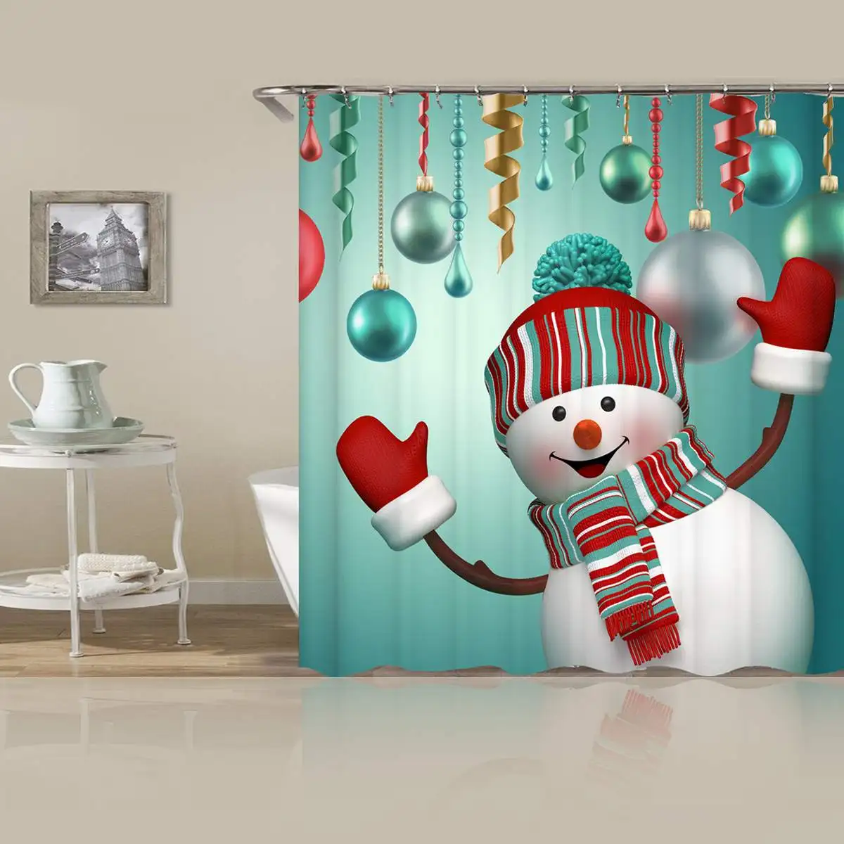 Счастливого Рождества Ванная комната комплект, принт снеговик, Дед Мороз Санта колокол с изображением лося, Водонепроницаемый душ Шторы коврик для крышки унитаза Нескользящие ковер