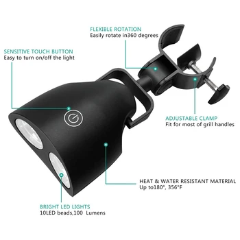 

360 Degree Rotation Outdoor Camping Barbecue Adjustable Handle Mount Clip Camp Lights Waterproof LED Light Touch Control Lamp