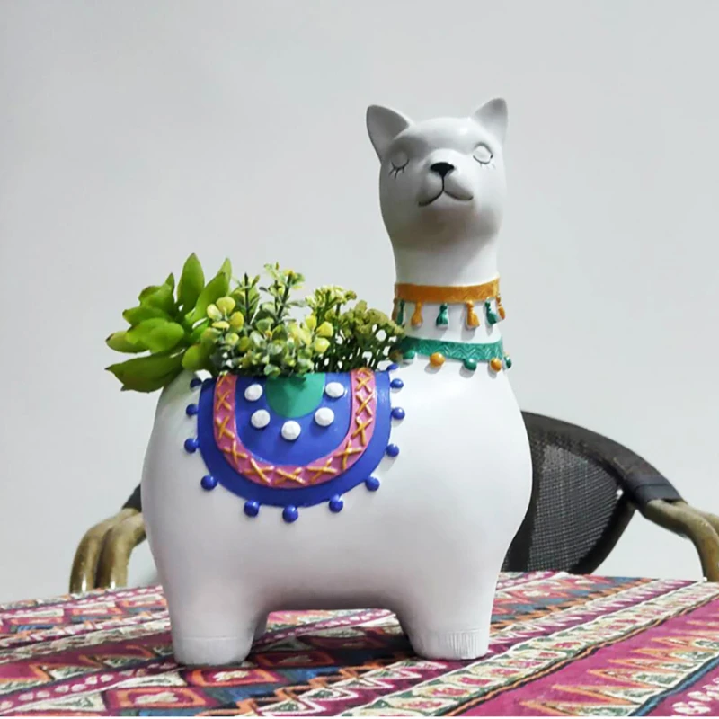 

Alpaca Flower Pot Resin Camel Flower Pot Vase Animal Succulent Plants Flowerpot Bonsai Sculpture Home Garden Desktop Decoration