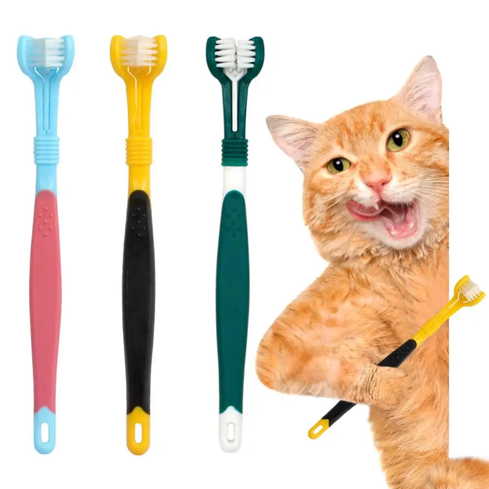 Pet Cleaning Toothbrush Kit Three Head Multi Angle Pet Dog Cat Dental