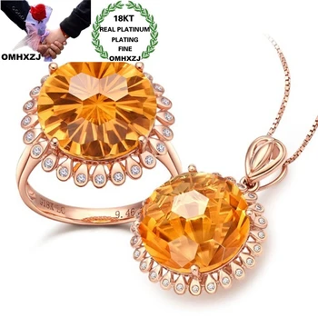 

OMHXZJ Wholesale JE65 Fashion Woman Girl Party Birthday Wedding Gift Flower AAA Zircon 18KT Rose Gold Pendant+Ring Jewelry Set