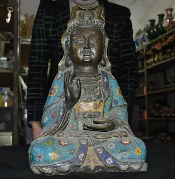 

wedding decoration China temple bronze Cloisonne Enamel Kwan-yin guanyin Bodhisattva Buddha statue