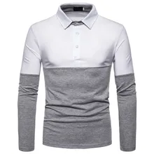 Мужская рубашка поло с отворотом, сплошной цвет, с длинным рукавом, на пуговицах, приталенная, с отложным воротником, с длинным рукавом, блузка, деловая рубашка# LR1