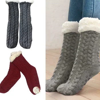 

Winter Unisex Women Men Socks Ultra-Plush Fleece Anti-Slip Grips Warm Super Soft High Socks