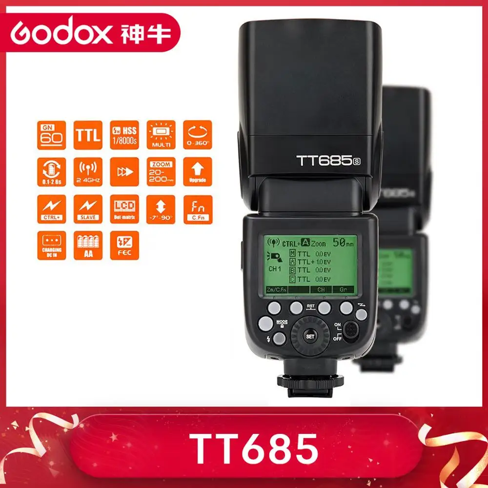 Godox TT685 TT685C TT685N TT685S TT685F TT685O 1/8000s ttl вспышка Speedlite X1T триггер для Canon Nikon sony Fuji Olympus |