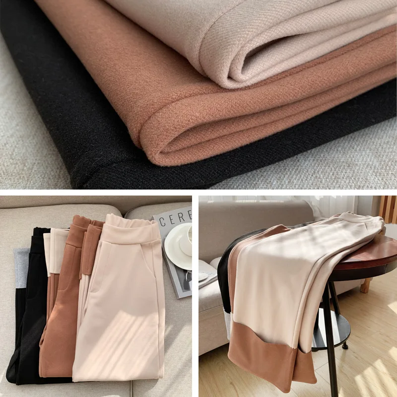 2xl плотные широкие шерстяные брюки осень зима Высокая талия прямые свободные брюки женские сохраняющие тепло повседневные брюки женские mujer