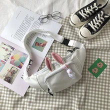 Летние японские девушки простые холщовые карманы женские новые корейские ins Harajuku милый кролик Забавный мультфильм модные повседневные женские карманы