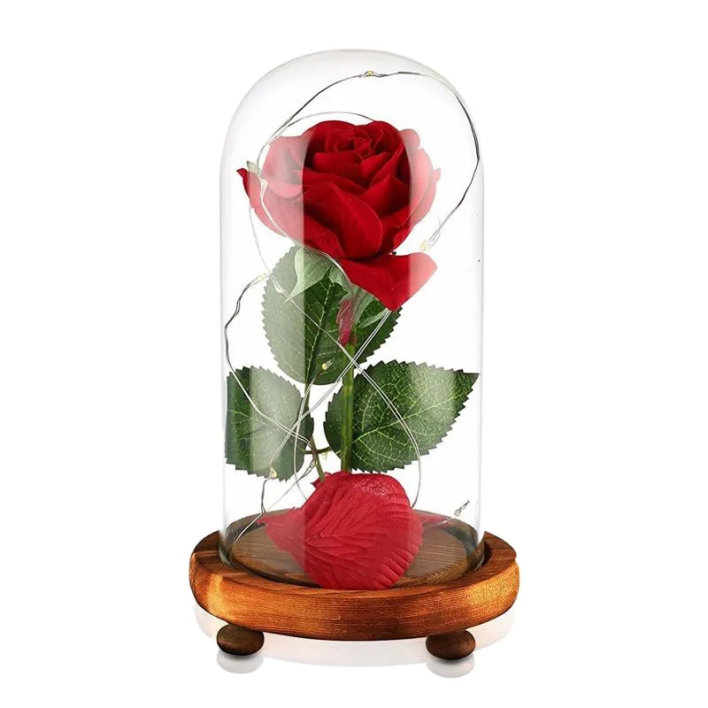 USB Powered искусственный шелк розы светодиодный светильник на деревянной основе домашний декор