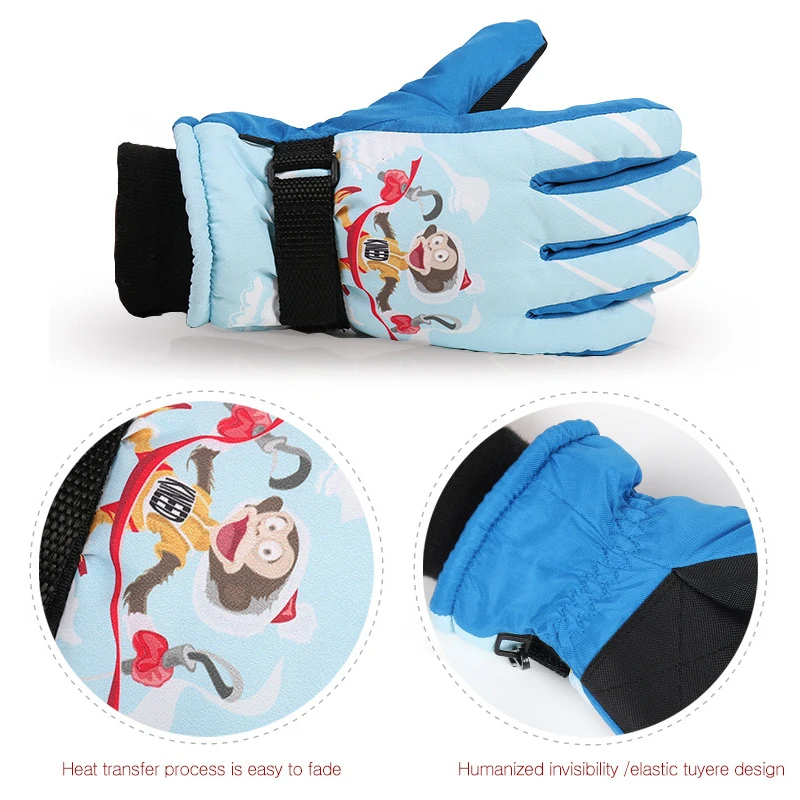Зимние Детские лыжные перчатки для мальчиков и девочек; теплые перчатки для сноуборда и катания на лыжах; противоскользящие варежки; водонепроницаемые хлопковые перчатки на палец