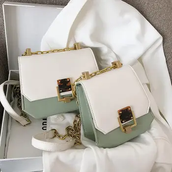 

Contrast color Square Crossbody bag 2020 New High-quality PU Leather Women's Designer Handbag Lock Chain Shoulder Messenger Bag